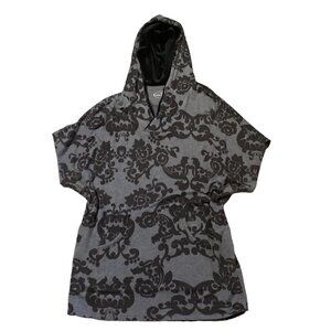 Soma Divine Terry Pocket Poncho Tunic XS Black Gray Floral Hood Oversize 161D